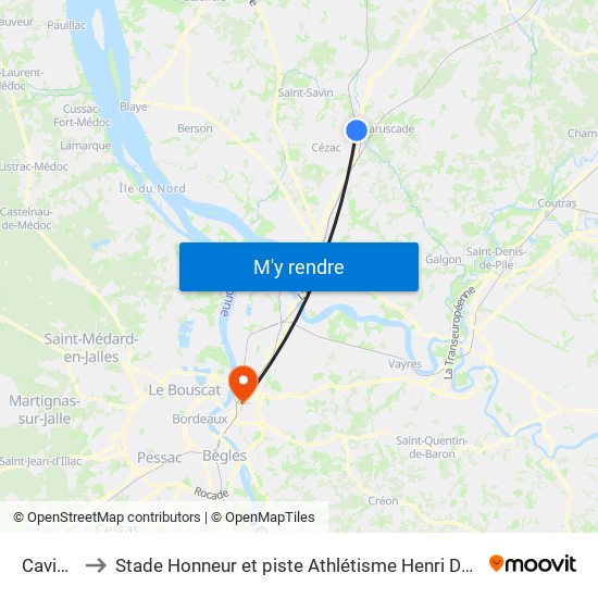 Cavignac to Stade Honneur et piste Athlétisme Henri Danflous de Palmer map