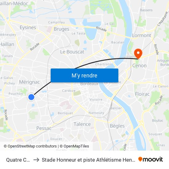 Quatre Chemins to Stade Honneur et piste Athlétisme Henri Danflous de Palmer map