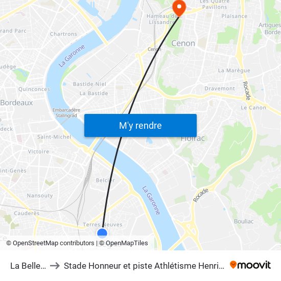 La Belle Rose to Stade Honneur et piste Athlétisme Henri Danflous de Palmer map