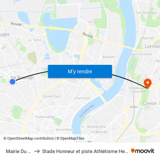 Mairie Du Bouscat to Stade Honneur et piste Athlétisme Henri Danflous de Palmer map