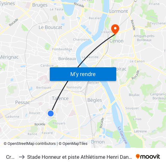 Creps to Stade Honneur et piste Athlétisme Henri Danflous de Palmer map