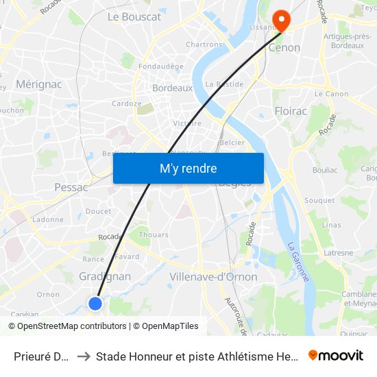 Prieuré De Cayac to Stade Honneur et piste Athlétisme Henri Danflous de Palmer map