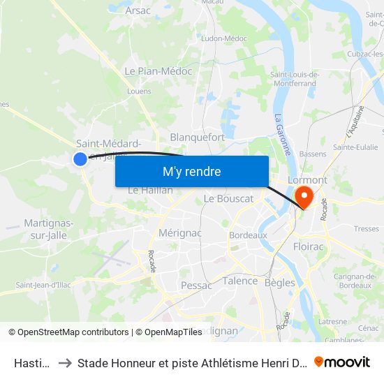 Hastignan to Stade Honneur et piste Athlétisme Henri Danflous de Palmer map