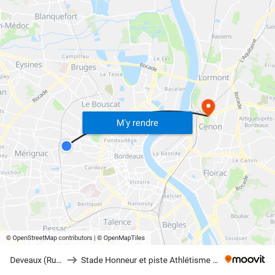 Deveaux (Rue Deveaux) to Stade Honneur et piste Athlétisme Henri Danflous de Palmer map