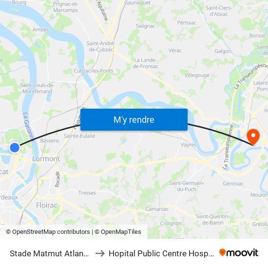 Stade Matmut Atlantique to Hopital Public Centre Hospitalier map