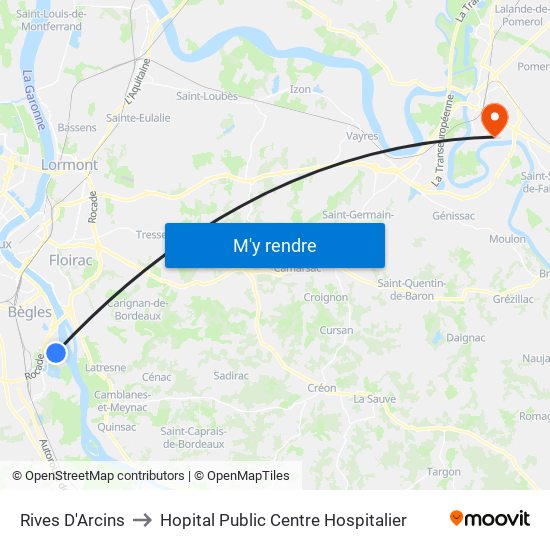 Rives D'Arcins to Hopital Public Centre Hospitalier map