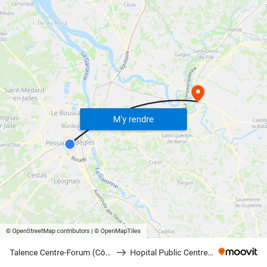 Talence Centre-Forum (Côté Esplanade) to Hopital Public Centre Hospitalier map