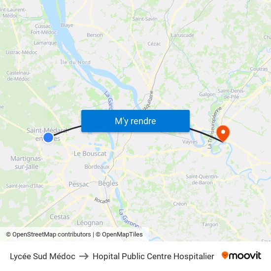 Lycée Sud Médoc to Hopital Public Centre Hospitalier map