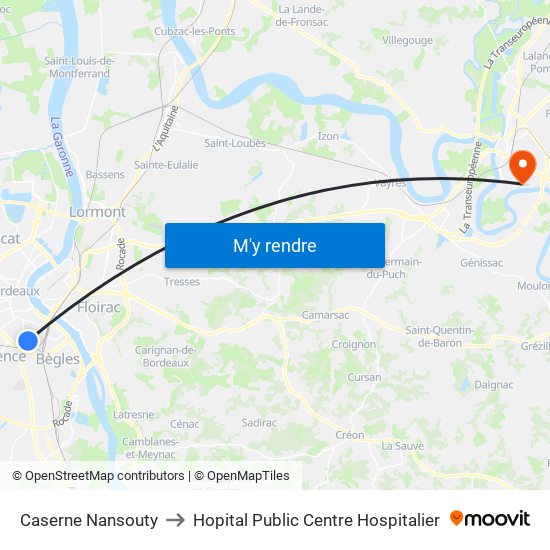 Caserne Nansouty to Hopital Public Centre Hospitalier map