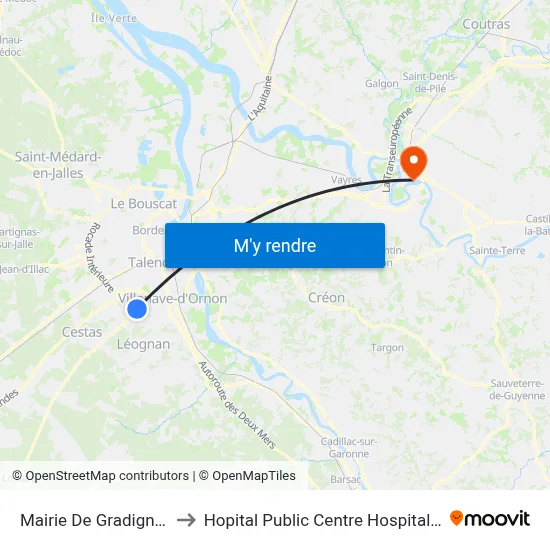Mairie De Gradignan to Hopital Public Centre Hospitalier map