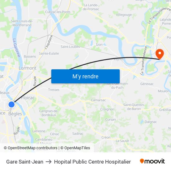 Gare Saint-Jean to Hopital Public Centre Hospitalier map