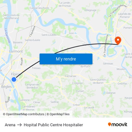 Arena to Hopital Public Centre Hospitalier map