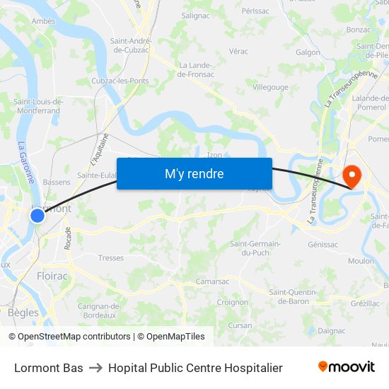 Lormont Bas to Hopital Public Centre Hospitalier map