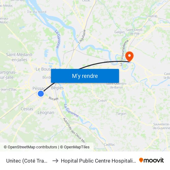 Unitec (Coté Tram) to Hopital Public Centre Hospitalier map