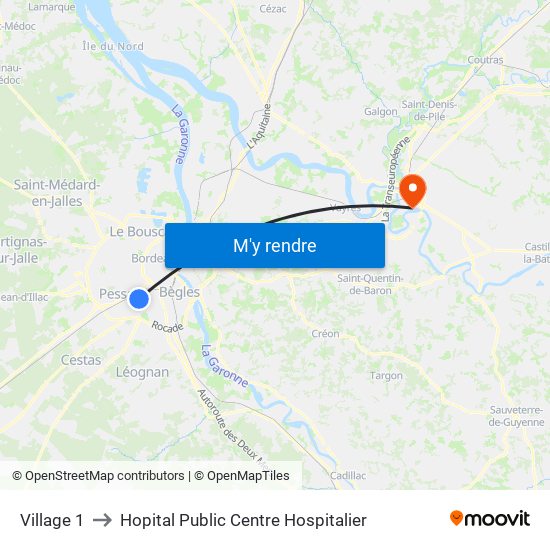 Village 1 to Hopital Public Centre Hospitalier map