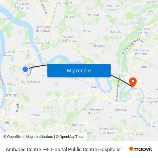 Ambarès Centre to Hopital Public Centre Hospitalier map