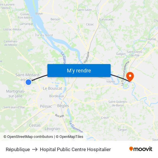 République to Hopital Public Centre Hospitalier map