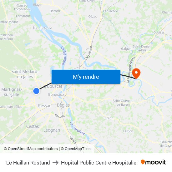 Le Haillan Rostand to Hopital Public Centre Hospitalier map