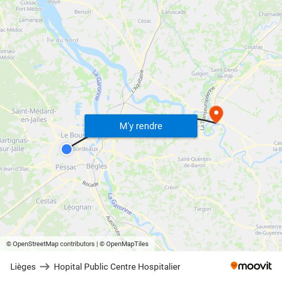 Lièges to Hopital Public Centre Hospitalier map