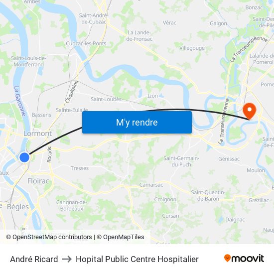 André Ricard to Hopital Public Centre Hospitalier map