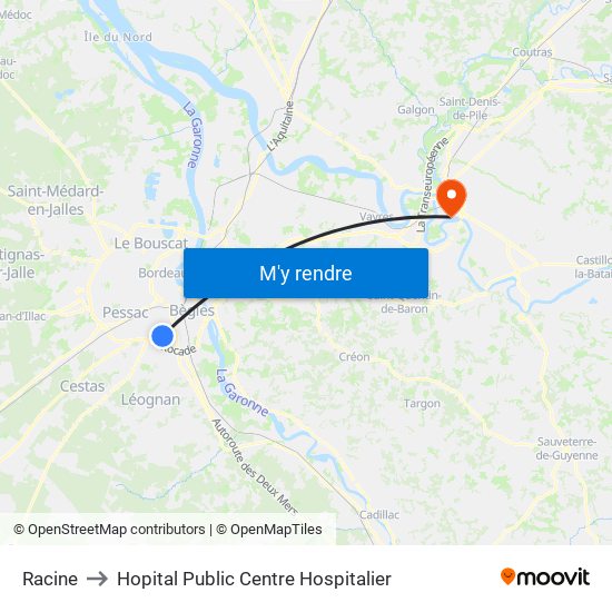 Racine to Hopital Public Centre Hospitalier map