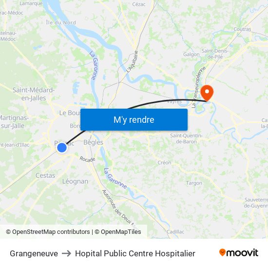 Grangeneuve to Hopital Public Centre Hospitalier map