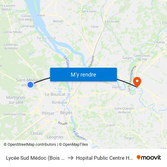 Lycée Sud Médoc (Bois De Mont) to Hopital Public Centre Hospitalier map