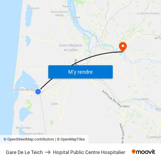 Gare De Le Teich to Hopital Public Centre Hospitalier map
