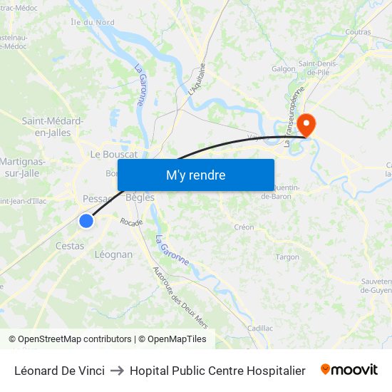 Léonard De Vinci to Hopital Public Centre Hospitalier map
