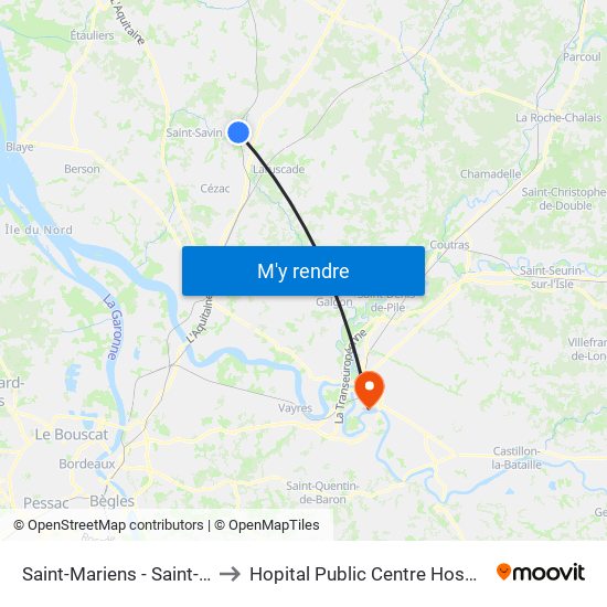 Saint-Mariens - Saint-Yzan to Hopital Public Centre Hospitalier map