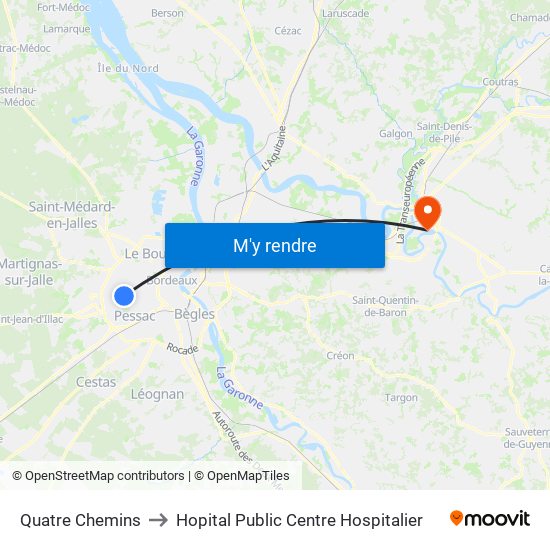 Quatre Chemins to Hopital Public Centre Hospitalier map