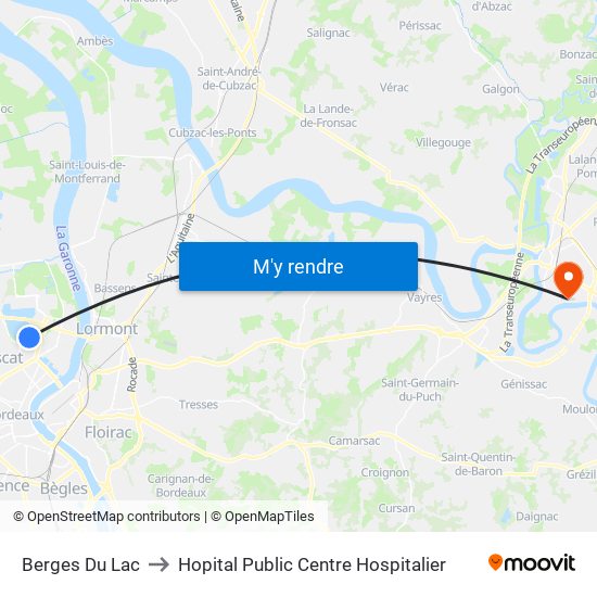 Berges Du Lac to Hopital Public Centre Hospitalier map