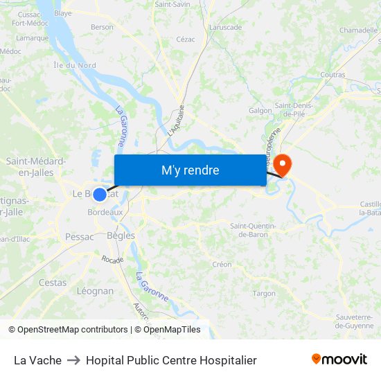 La Vache to Hopital Public Centre Hospitalier map