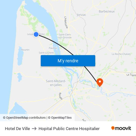 Hotel De Ville to Hopital Public Centre Hospitalier map