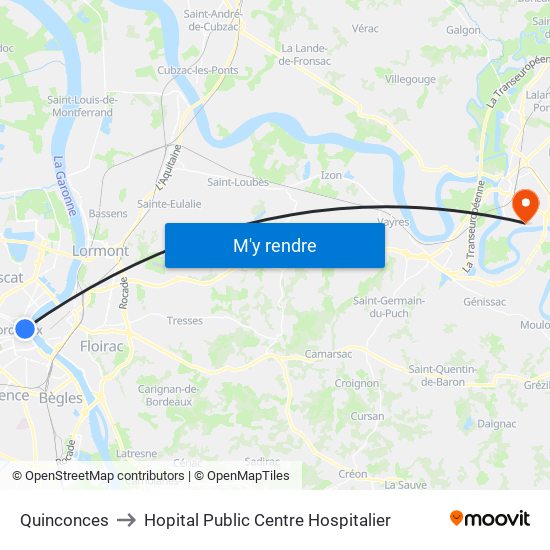Quinconces to Hopital Public Centre Hospitalier map