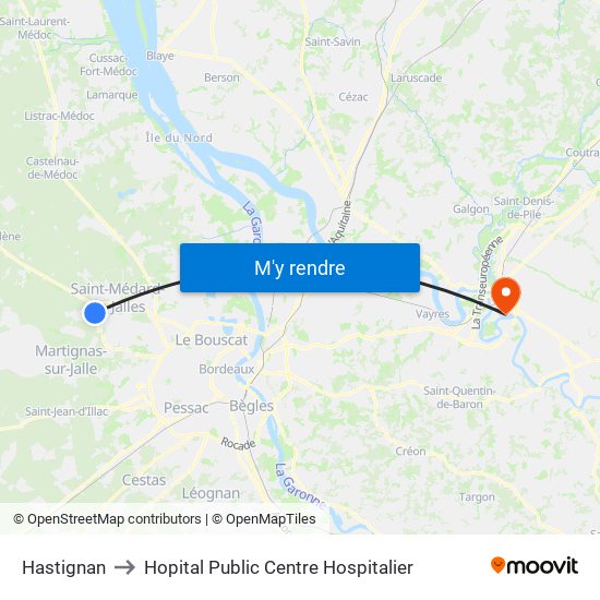 Hastignan to Hopital Public Centre Hospitalier map