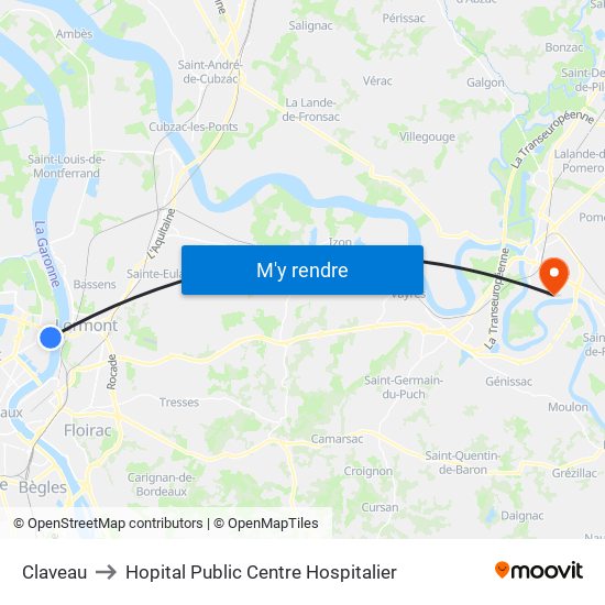 Claveau to Hopital Public Centre Hospitalier map