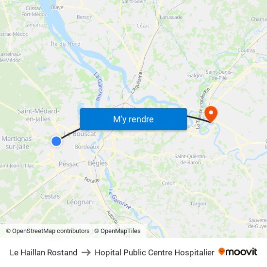 Le Haillan Rostand to Hopital Public Centre Hospitalier map