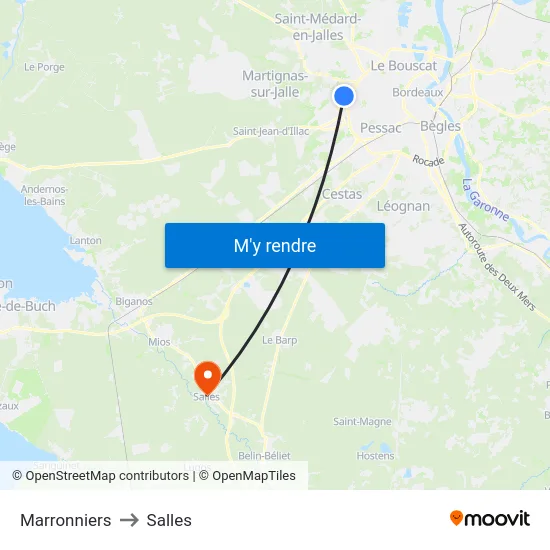 Marronniers to Salles map