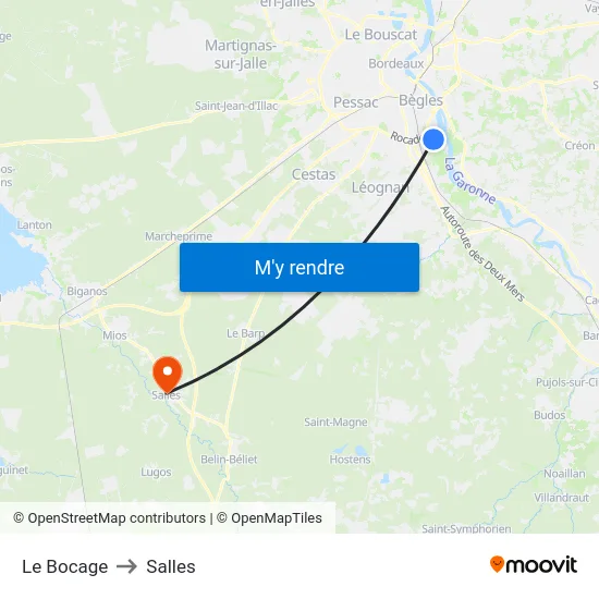 Le Bocage to Salles map