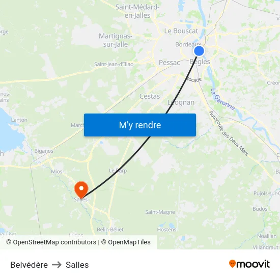 Belvédère to Salles map