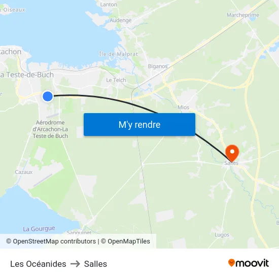 Les Océanides to Salles map