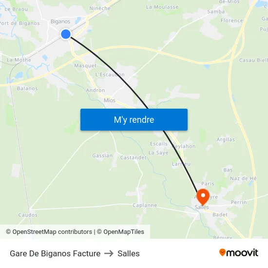 Gare De Biganos Facture to Salles map