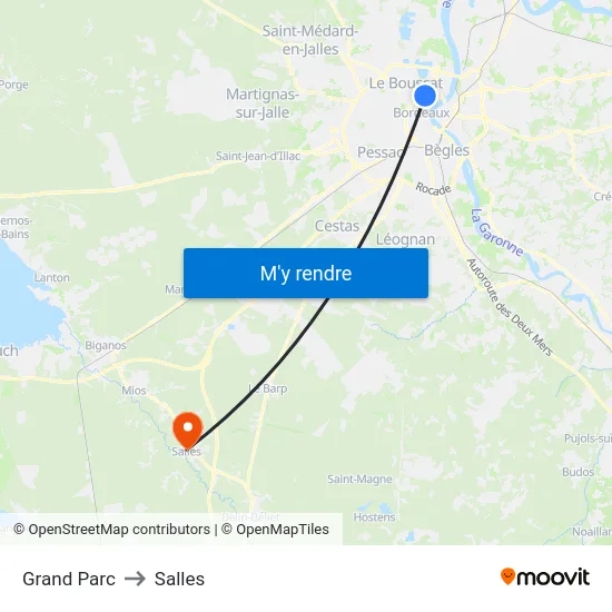 Grand Parc to Salles map