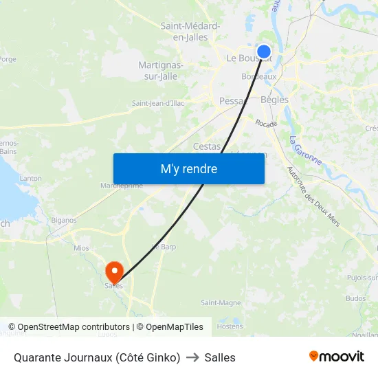 Quarante Journaux (Côté Ginko) to Salles map
