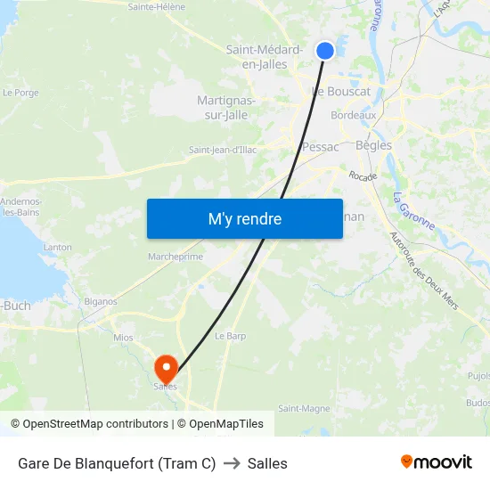 Gare De Blanquefort (Tram C) to Salles map