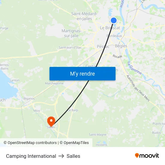 Camping International to Salles map