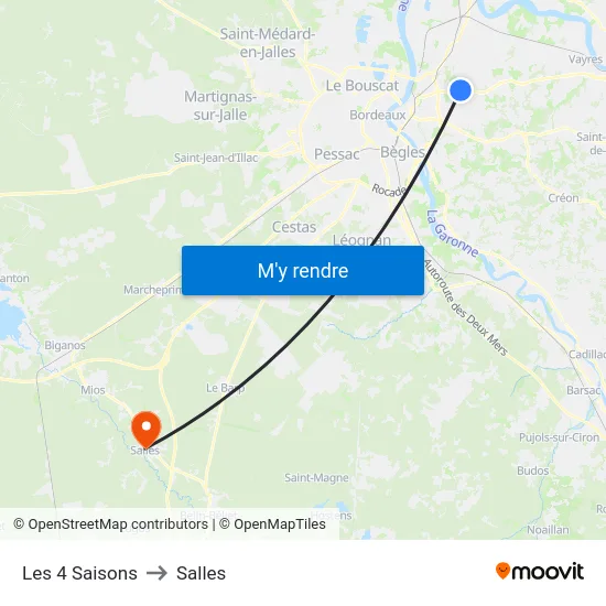 Les 4 Saisons to Salles map