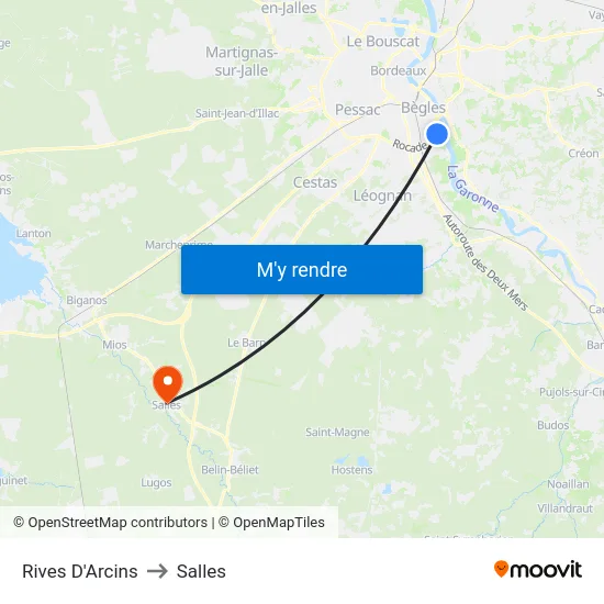 Rives D'Arcins to Salles map