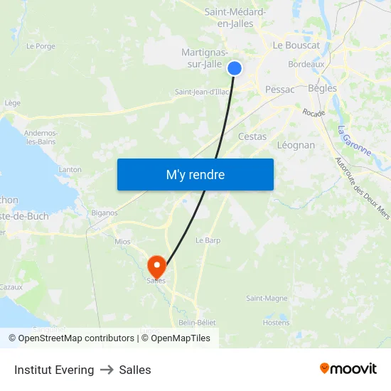 Institut Evering to Salles map